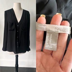 F21 Black Semi Sheer Long Sleeve Blouse